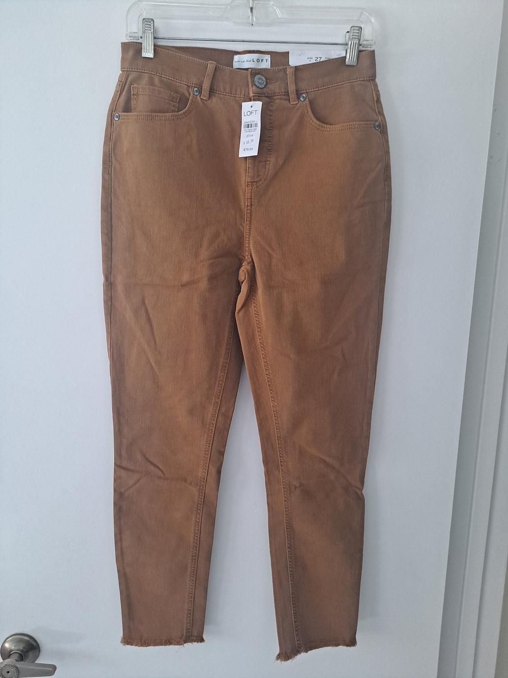LOFT High-Rise Slim Crop Jeans in Tan